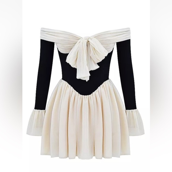 HOUSE OF CB 'Alana' Black & Cream Off Shoulder Dress - Picture 2 of 10